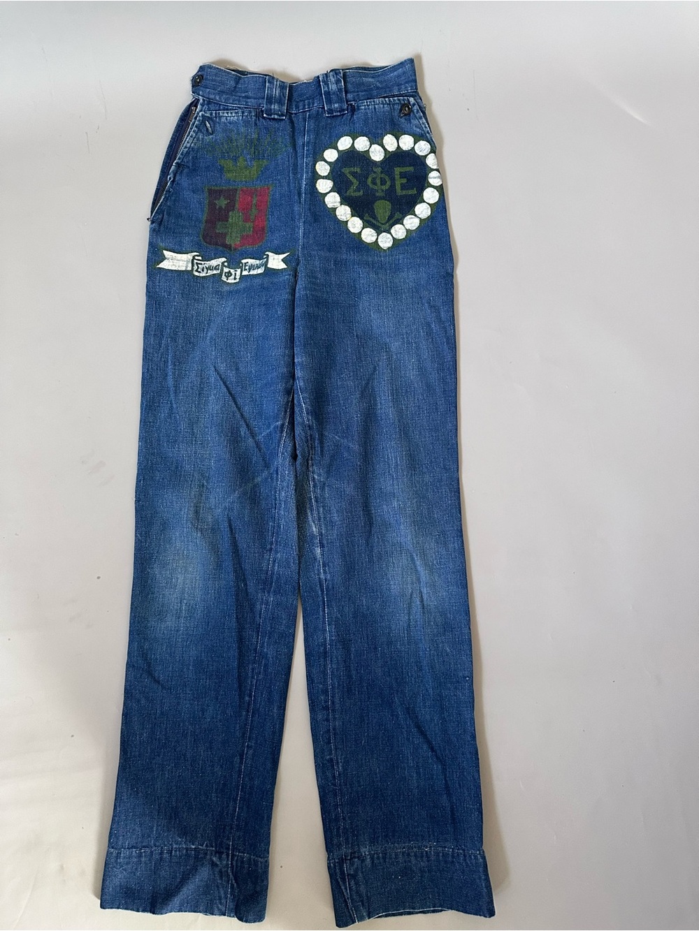 Rare 1940s–Early 1950s Levi Shorthorn Western Wear Side-Zip Jeans hand painted